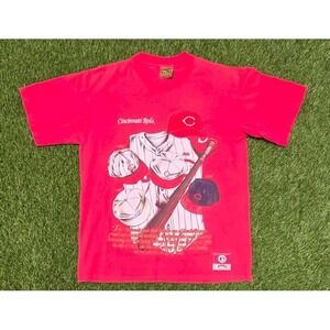 VTG 90s Nutmeg Mills Cincinnati Reds MLB T-Shirt Medium Evolution of the Cap USA